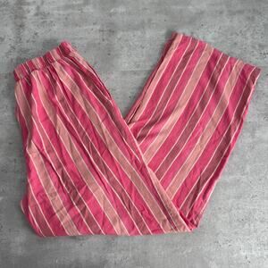 HG Linen Blend Pants Pink Striped Pull on elastic waistband womens size large